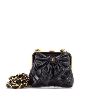 Chanel Mini Bow Frame Clutch With Chain Quilted Patent with Lambskin